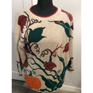 Vintage 80s USA Fall Autum JJ Browne USA Sweater Pumpkin Vines Large L